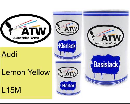 Audi, Lemon Yellow, L15M: 500ml Lackdose + 500ml Klarlack + 250ml Härter - Set, von ATW Autoteile West.